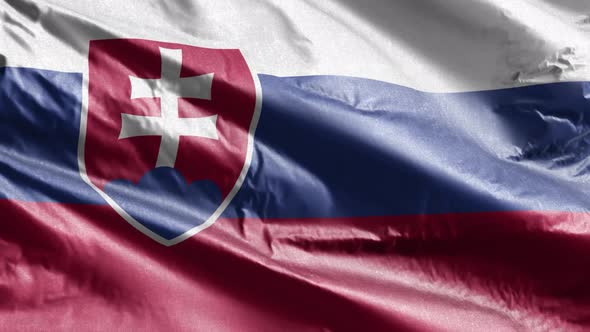 Slovakia textile flag waving on the wind. 10 seconds loop. 