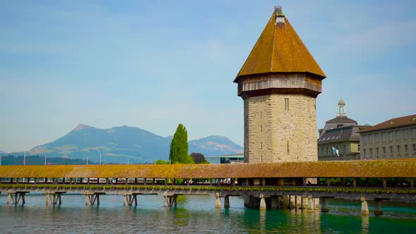 Chapel Bridge and Water Tower, Luzern, Switzerland.
