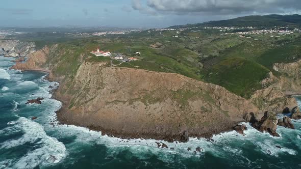 Aerial View of Lighthouse at Cape Roca in Portugal