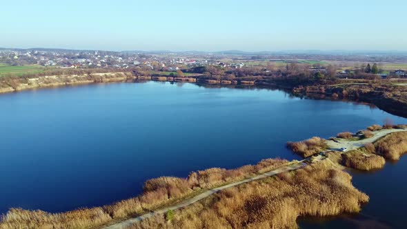 Forest Lake Cloudy Sky Aerial