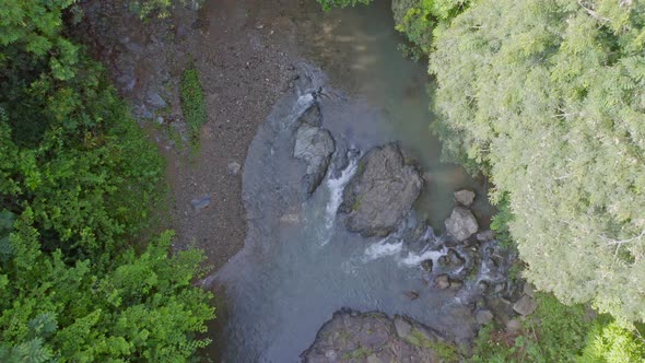 Aerial top-down forward over Rio Higuero at La Cuaba, Dominican Republic