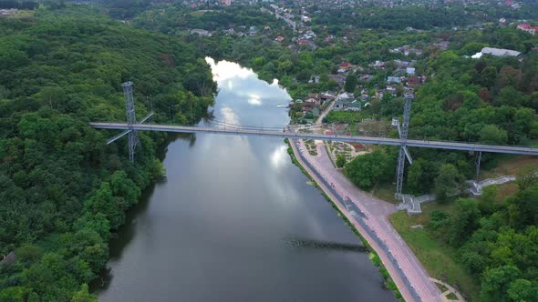 Pedestrian Suspension Bridge Across The River Teterev