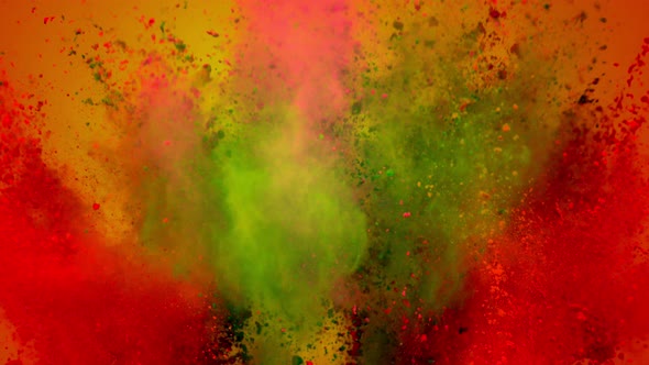 Super Slowmotion Shot of Color Powder Explosion Isolated on Yellow Background