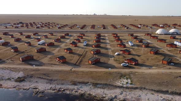 Aerial View of Houses for Tourists in the Summer on the Black Sea Coast in the Steppe Zone