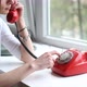 Beautiful Brunette Woman Using Old Retro Telephone at Home - VideoHive Item for Sale