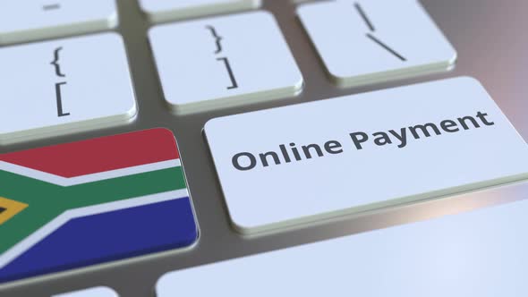 Online Payment Text and Flag of South Africa on the Keyboard