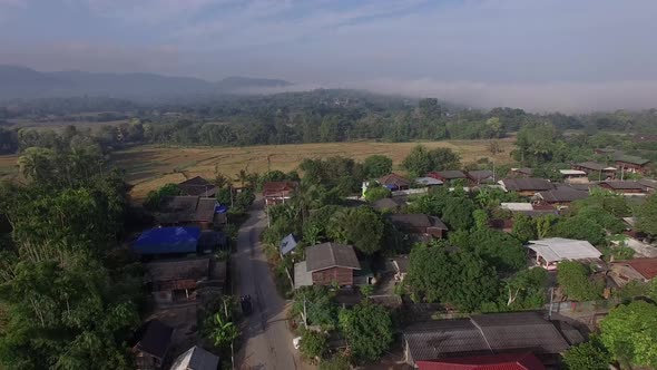 Countryside Village, Mountain Village in Phrae Province, ThailandAerial Shot