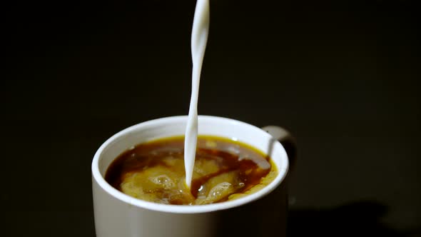 Pouring milk into a coffee cup, Ultra Slow Motion