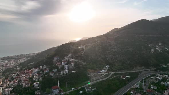 View of the city of Alanya aerial view 4 K