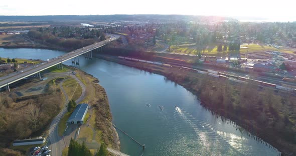 Everett Washington And Snohomish River Aerial Perspective