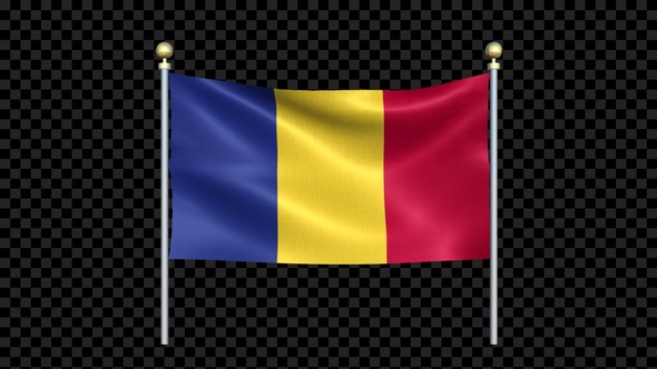 Romania Flag Waving In Double Pole Looped