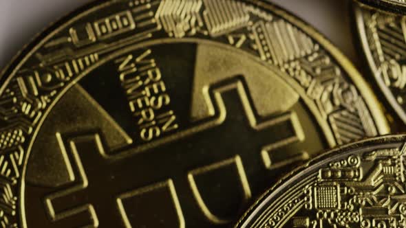 Rotating shot of Bitcoins 