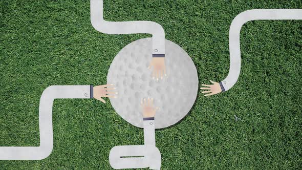 Long Hand Assembling a Golf Ball Cutout Retro Style with Confetti