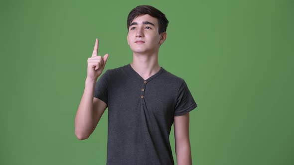 Young Handsome Iranian Teenage Boy Against Green Background