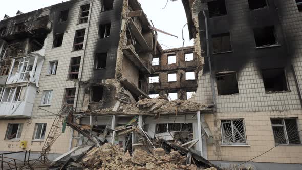 A Destroyed Residential Building in the City of Borodyanka As a Result of Bomb Attacks By the