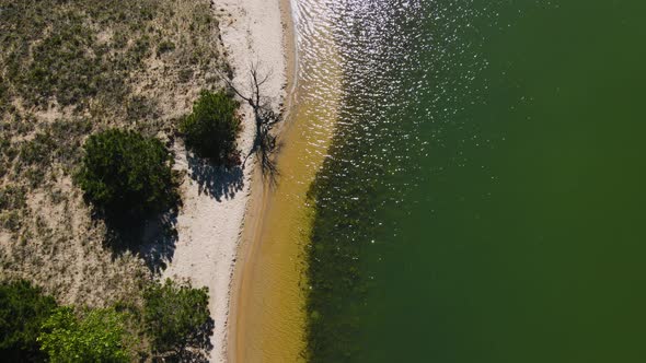 Shoreline tilt from a bird's eye view to a 90 degree angle.