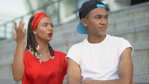 Mixed-Race Girl Complaining About Her Angry Boyfriend, Problems in Relationships