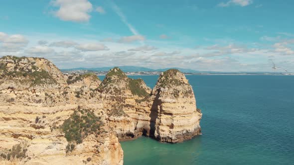 Lagos southern tip coastline bordered by Algarve idyllic Sea, Portugal