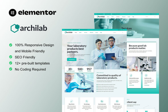 ArchiLab - Research & Laboratory Elementor Pro Template Kit