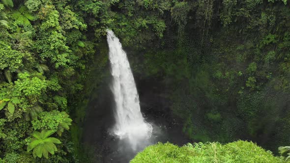 Aerial drone view of beautiful waterfall in nothern Bali, Indonesia