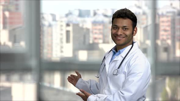 Doctor's Pointing on the Window with Both Hands