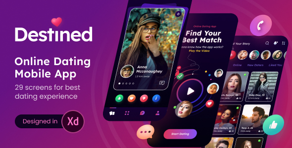 Dating | Online Dating App Mobile UI Screens Adobe XD Template