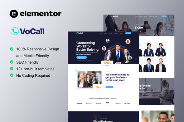 VoCall - Call Center & Telemarketing Elementor Template Kit