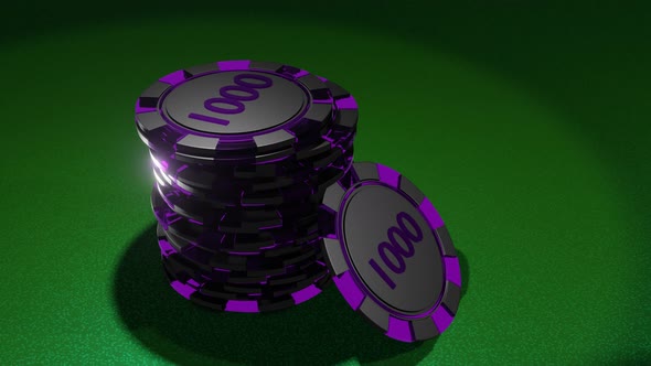 Poker chips on gambling table.