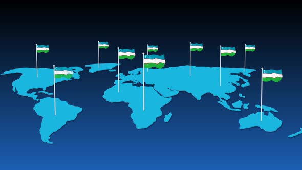 Uzbekistan National Flag Fly On Earth Map Animation