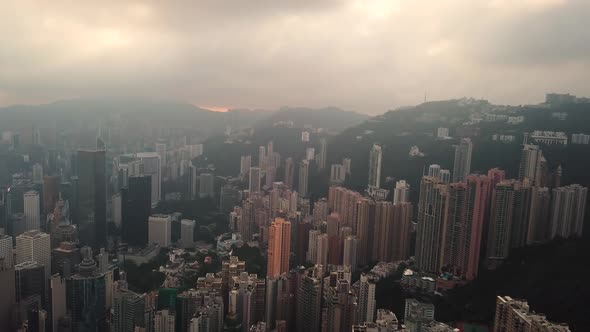 Modern Skyscrapers In Hong Kong City. buildings in Hong Kong city on sunrise.