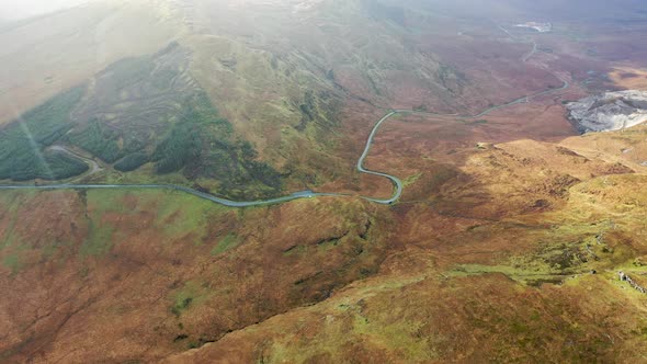 Aerial View of the R256 Between Cnoc Na Laragacha and the Muckish Mountain in County Donegal Ireland