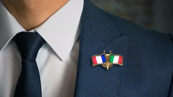 Businessman Friend Flags Pin France Italy