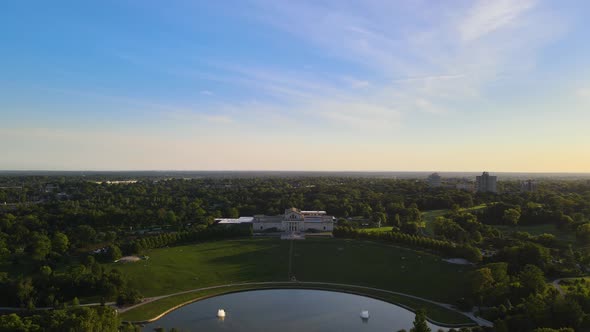 American Midwest Landscape with Luxurious White Mansion Building - Aerial Drone