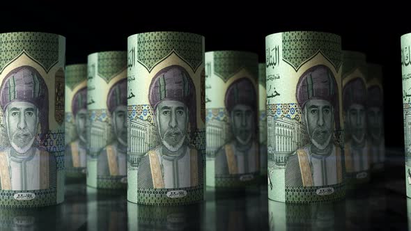 Oman Rial money banknotes rolls seamless loop