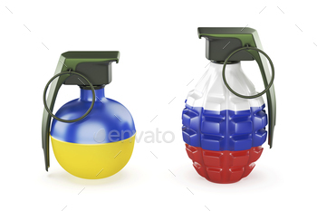 Grenades with the colors of Ukrainian and Russian flags