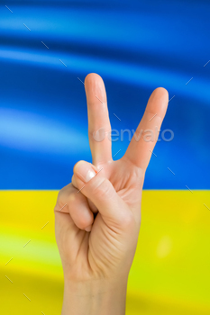 War of Ukraine and Russia.Ukraine flag and symbol of victory.Freedom and text no war