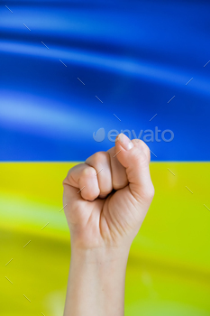 War of Ukraine and Russia.Ukraine flag and symbol of victory.Freedom and text no war