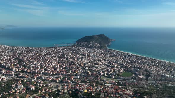 View of the city of Alanya aerial view 4 K