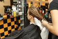 Professional hairdresser dyeing hair of her client in salon. Selective focus - PhotoDune Item for Sale