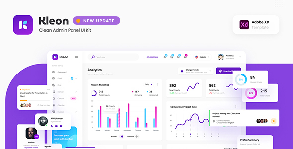 Kleon - Clean Admin Panel Dashboard UI Template Adobe XD