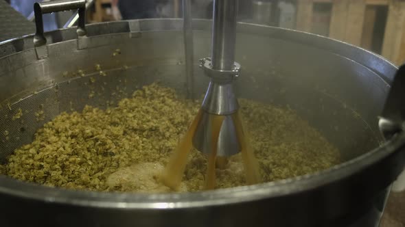 Boiled Wort in Strainer During the Brewing Process