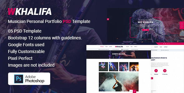 Wkhalifa – Musician Personal Portfolio PSD Template