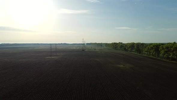 Aerial Drone View Flight Over Different Agricultural Fields Sown