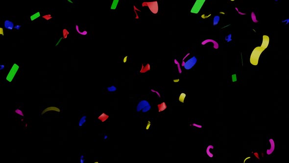 Colorful rainbow Confetti falling animation on black background screen.