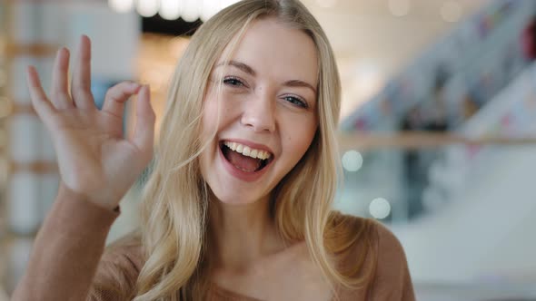 Closeup Young Girl Smiling Showing Gesture Sign OK Caucasian Woman Satisfied with Dental Orthodontic