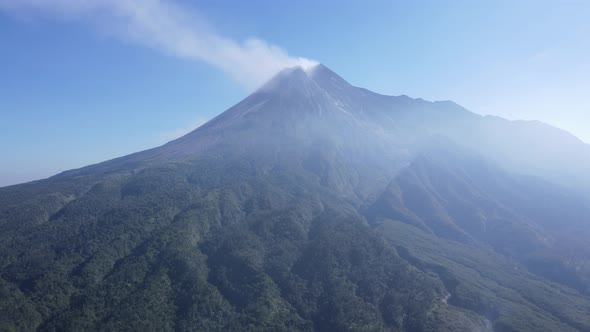 Scenic Aerial View of Mount Merapi in the Morning in Yogyakarta