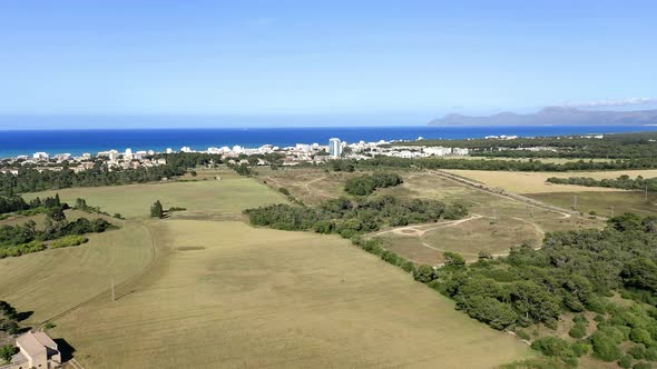 Aerial view of Can Picafort in summer, Mallorca, Spain