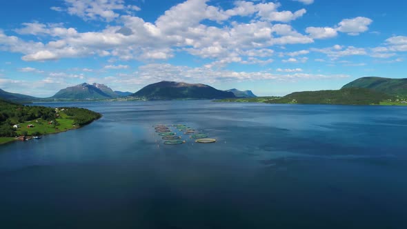 Aerial Footage Farm Salmon Fishing in Norway