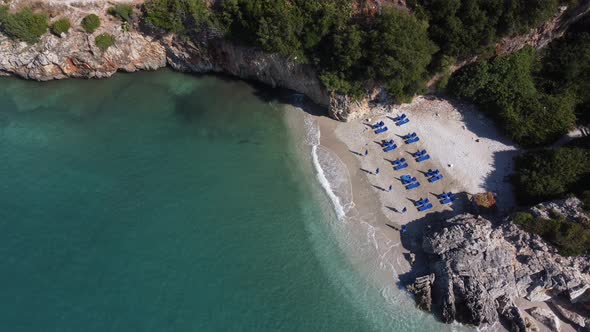 Idyllic Tropical Coastline Aerial View Paradise Beach in Albania Vacations Holiday Concept