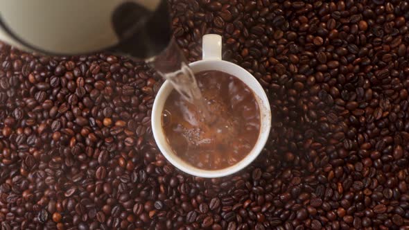 Top View of Coffee Pour Into Cup